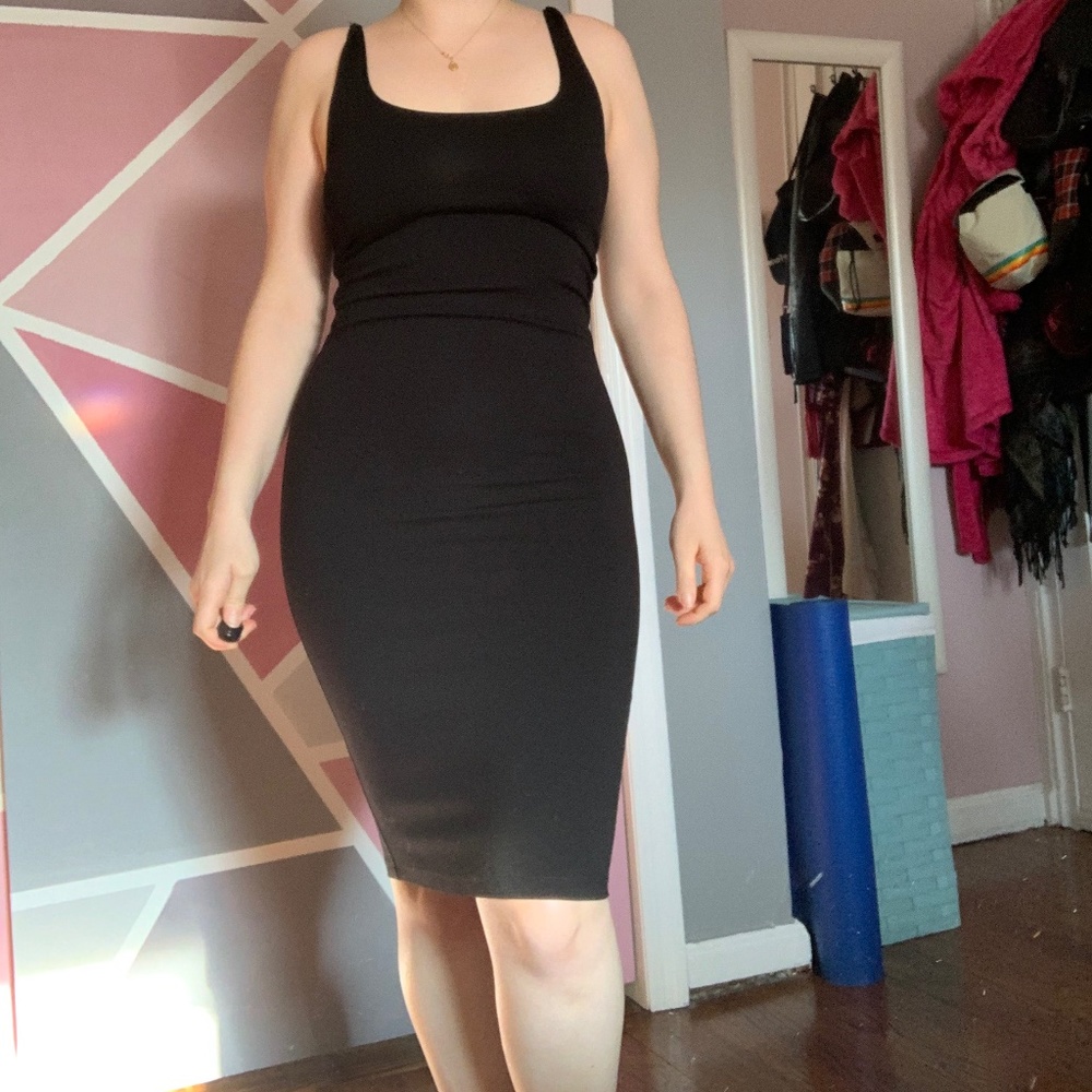 black midi body con dress